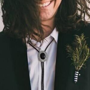 Black Stone Black Tie For Men's Cowboy Costume Leather Necktie Rope Western